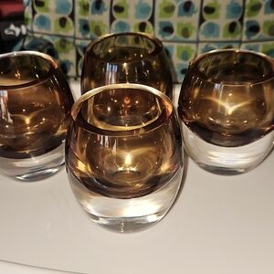 Set of 4 Amber Glass Candle Holders/ Shot glasses?/A little over 3"